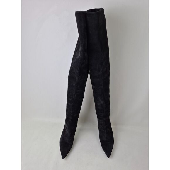 Saint Laurent Women's Black Suede Kiki Over the Knee Tall Boots Size 36 - Picture 3 of 9
